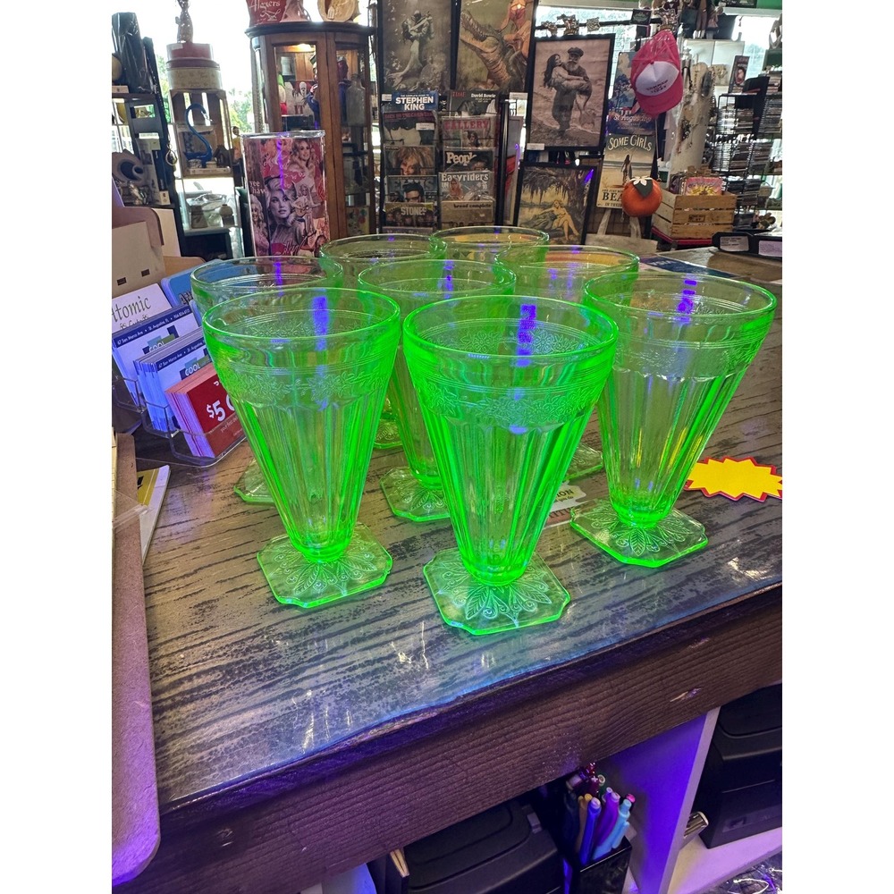 Uranium  Jeannette Adam Green Depression Glass 7 oz.  Ice Tea   8 available